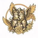 two cats flying with cherub wings tattoo design idea
