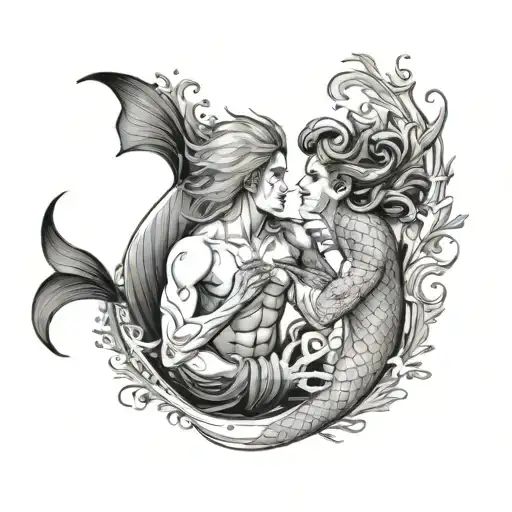 Make me a tattoo design of a young merman tattoo design idea