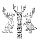 totem pole with buck, eagle, bear and turtle tattoo design idea