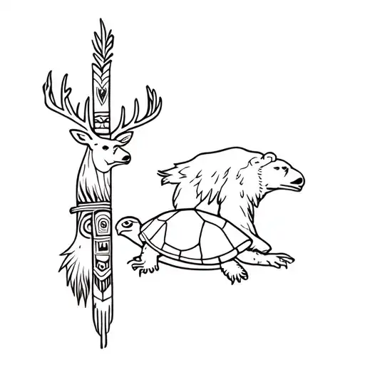 totem pole with buck, eagle, bear and turtle tattoo design idea