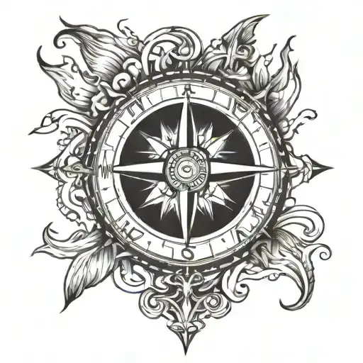 compass pointing north with the element of fire  tattoo design idea
