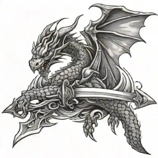 dragon wrapped around a sword tattoo design idea