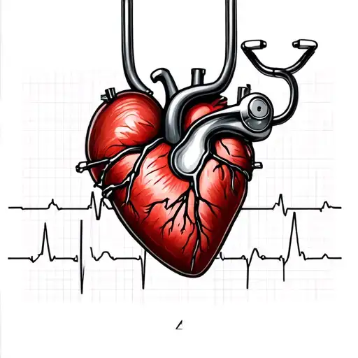 cardiac ecg with stethoscope tattoo design idea