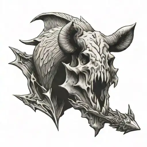 BOAR skull with tusks,  arrow through the hog skull pointing up  Black,  Snake forming an ‘S’ WRApped around arrow tattoo design idea