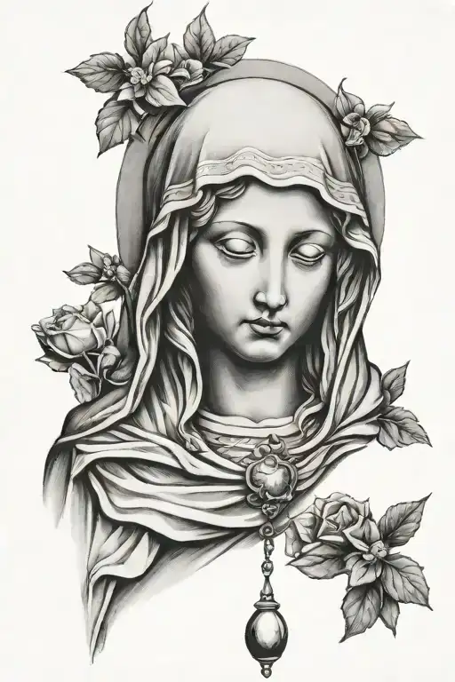 virgin mary statue tattoo design idea