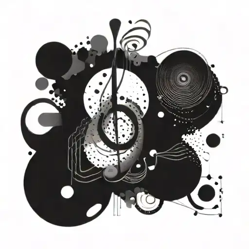 An abstract tattoo design inspired by the chemistry of colors, with a touch of musical notes and the number 15 incorporated in a unique way tattoo design idea