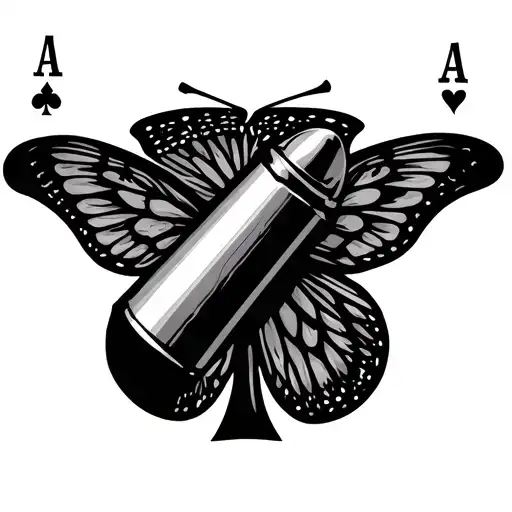 bullet with butterfly wings and an ace of spades card to represent the Vietnam war tattoo design idea