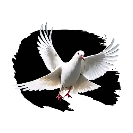 A realistic white dove facing forward with its belly toward the viewer and its wings spread. tattoo design idea