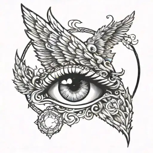 Feyre's eye tatoo with Rhysand's wings with night court behind it tattoo design idea