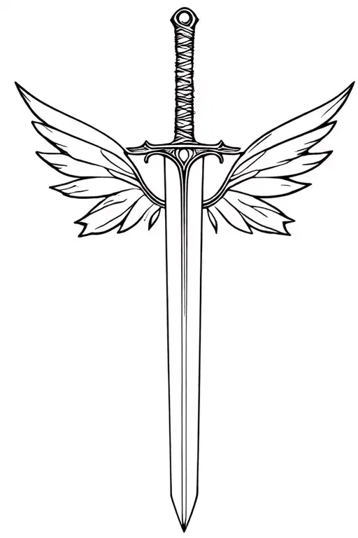 sword with fairy wings tattoo design idea