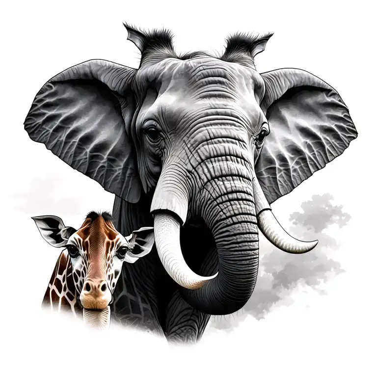 Elephant And Giraffe tattoo design idea