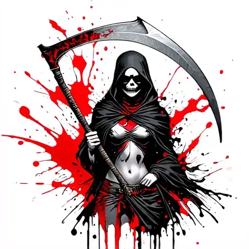 female reaper holding a scythe  tattoo design idea