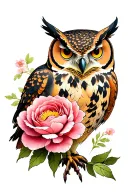 Rose, breaded iris, peony, stargazer eagle owl tattoo design idea