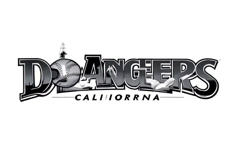 los angeles dodgers with california scene tattoo design idea