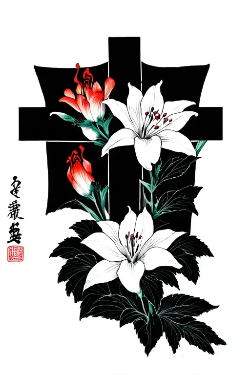cross and spiderlily  tattoo design idea