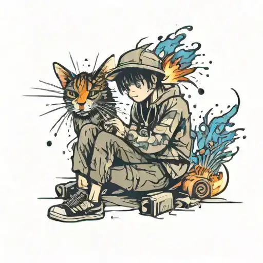 fireworks and kid sitting tattoo design idea