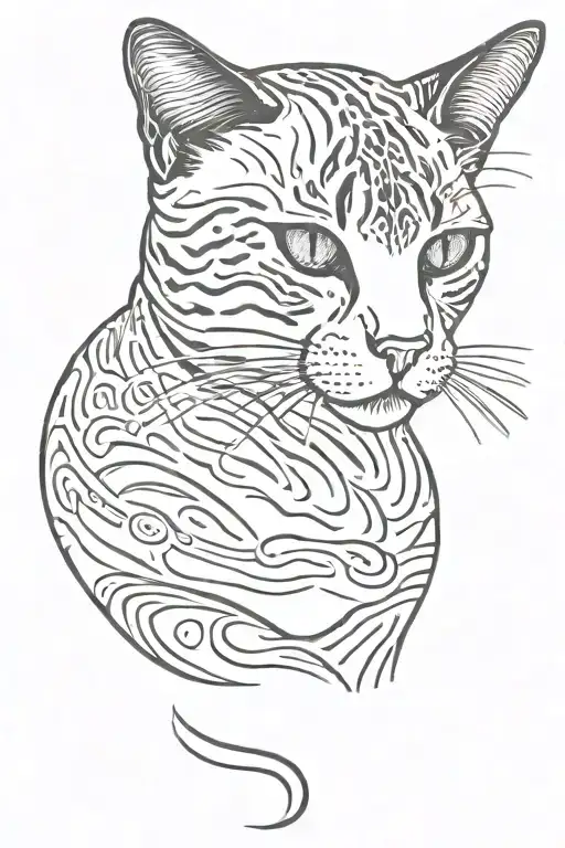 1 tabby cat with a black cat curled tattoo design idea