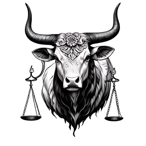 libra scales and pretty taurus bull tattoo design idea