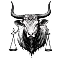 libra scales and pretty taurus bull tattoo design idea