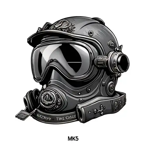mk5 dive helmet with Murphy law in Latin surrounding it  tattoo design idea
