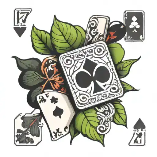 clover leaf and 777 and playing cards tattoo design idea