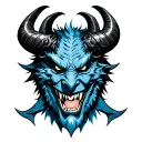 blue face smiling black horns bahamut head tattoo design idea
