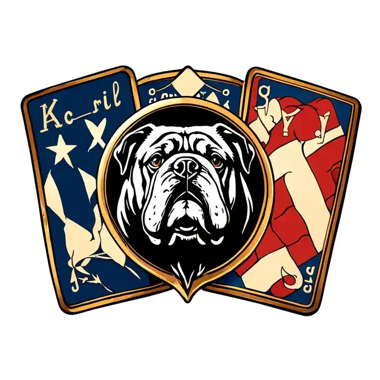 God's shield with biblical reference and card suites and Georgia Bulldawg imbedded  tattoo design idea