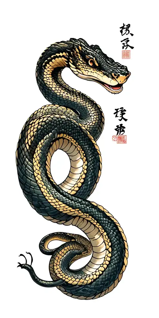 Japanese Style Snake tattoo design idea