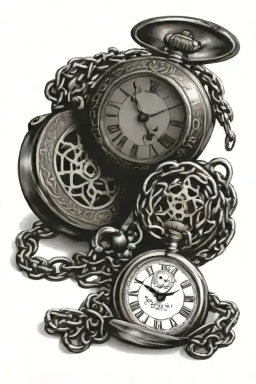 pocket watches intertwined with their chains tattoo design idea