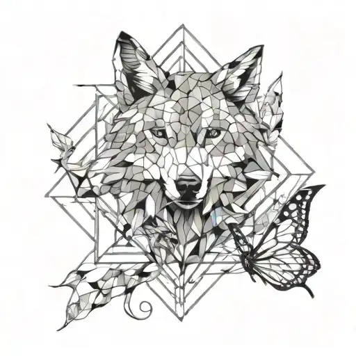 wolf and butterfly flying tattoo design idea