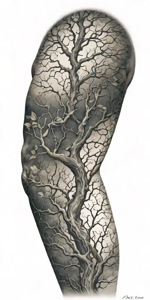 nature inspired sleeve tattoo depicting veins transforming tattoo design idea
