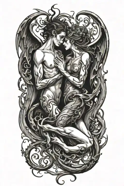 Succubus and incubus making love. Flames. tattoo design idea