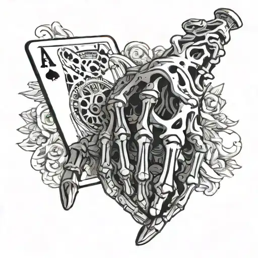 skeleton hand holding blank playing cards tattoo design idea