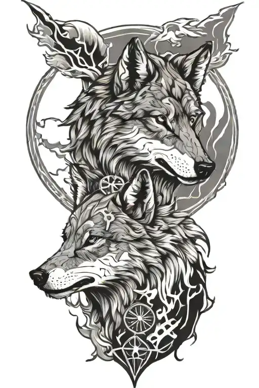 nordic 2 wolves skoll tattoo design idea