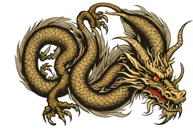 Japanese Dragon With Long realistic Body, normal eyes Black And Grey Tattoo hd quality tattoo design idea