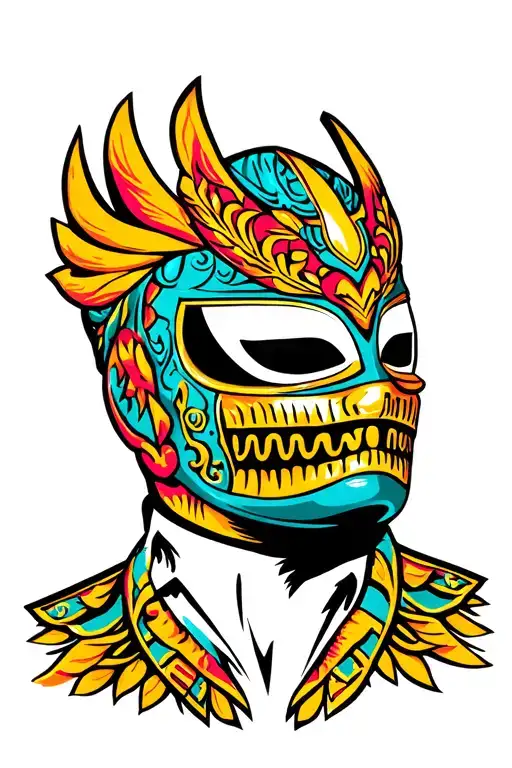 Luchador wearing bright colors looking into distance tattoo design idea