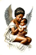 African American angel holding a baby tattoo design idea