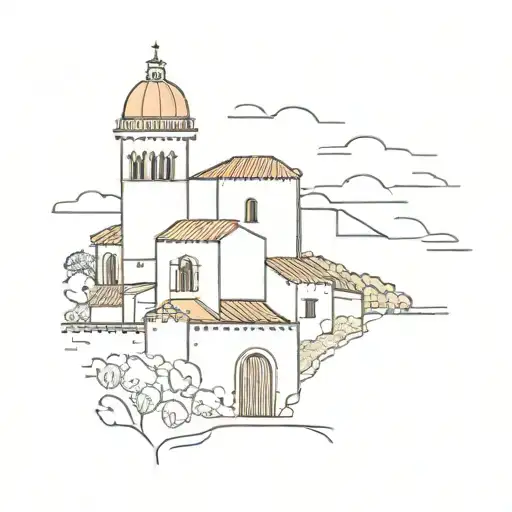Collioure bell tower vineyards tattoo design idea