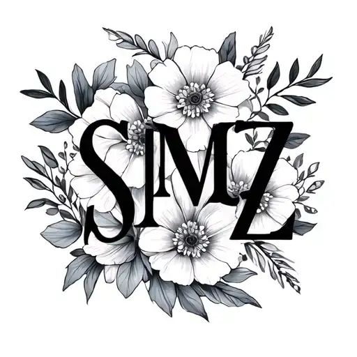 "S M Z" small floral design minimalist around text tattoo design idea