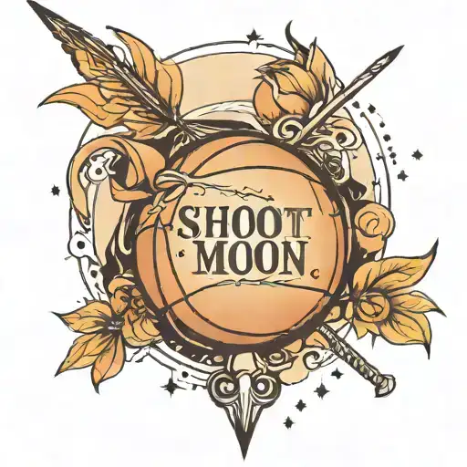  a bow and arrow crossed with a basketball and a quote. "Shoot for the moon. Even if you miss, you'll land among the sta tattoo design idea