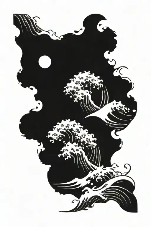 kanagawa wave with cloud and surf tattoo design idea