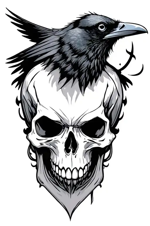 Raven with negative space skull tattoo design idea