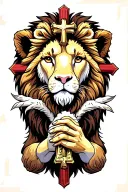 lion the lamb with crosses and the hand of Jesus Christ tattoo design idea