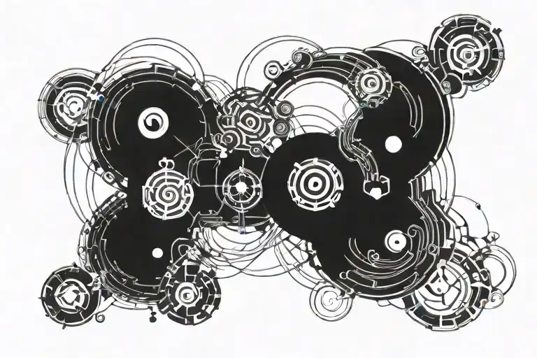 the differences between taoism and technological immortality, and how we view technology as a god tattoo design idea