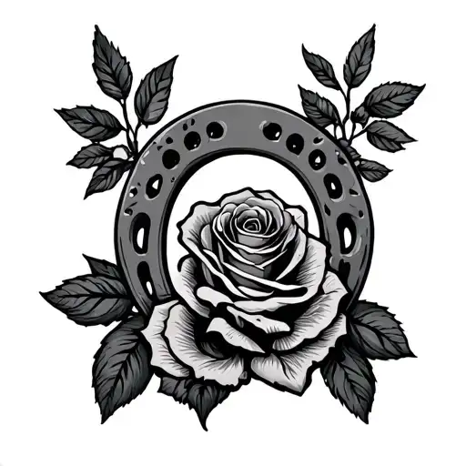horse shoe and roses wrapped tattoo design idea