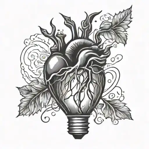 heart and light bulb tattoo design idea
