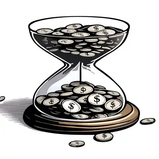 Hourglass with Currency: An hourglass with sand made of tiny dollar signs or coins, symbolizing the passage of time and  tattoo design idea