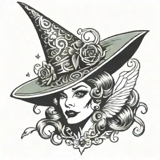 glenda good witch wearing wicked witch hat tattoo design idea
