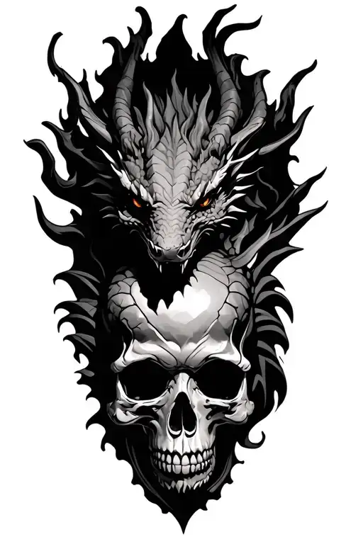 dragon and skull surrounded tattoo design idea