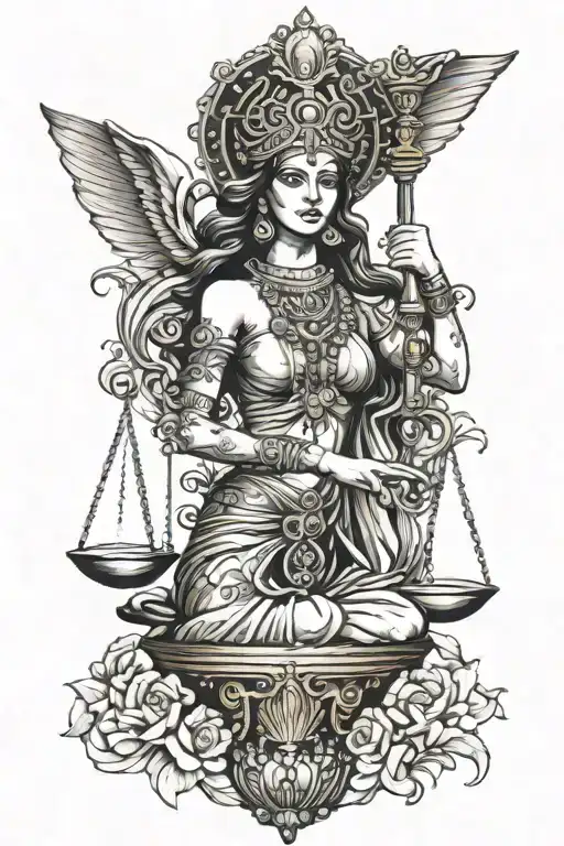 hinduism, lady of justice tattoo design idea